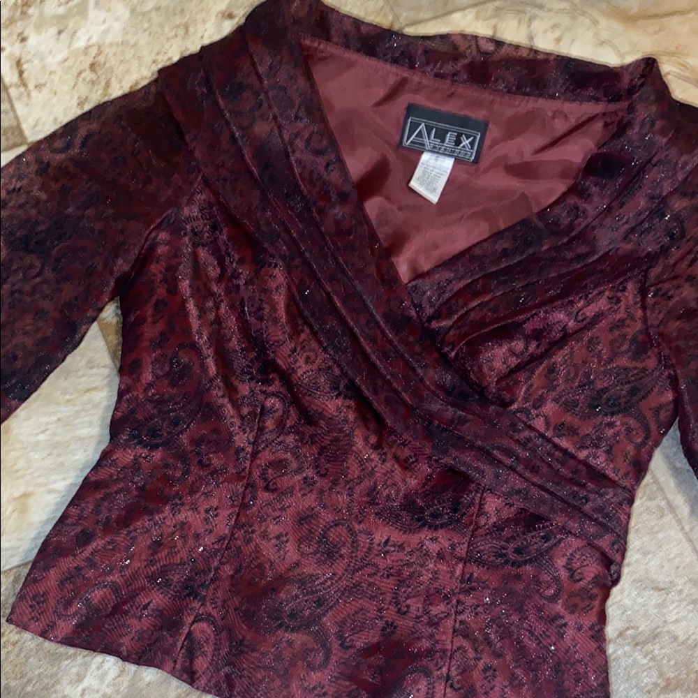 Alex Evenings Red Wrap Blouse with 3/4 Sleeves